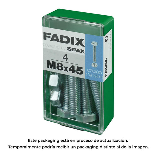 Caixa s 4 unid. parafuso metrico cab hex+porca zinco m 8x45mm fadix_0