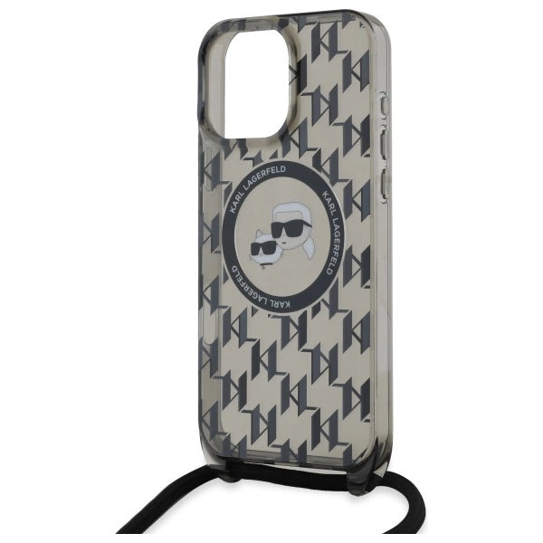Karl Lagerfeld IML Crossbody Monogram Karl &amp; Choupette Head MagSafe Case for iPhone 16 Pro Max - Black_4