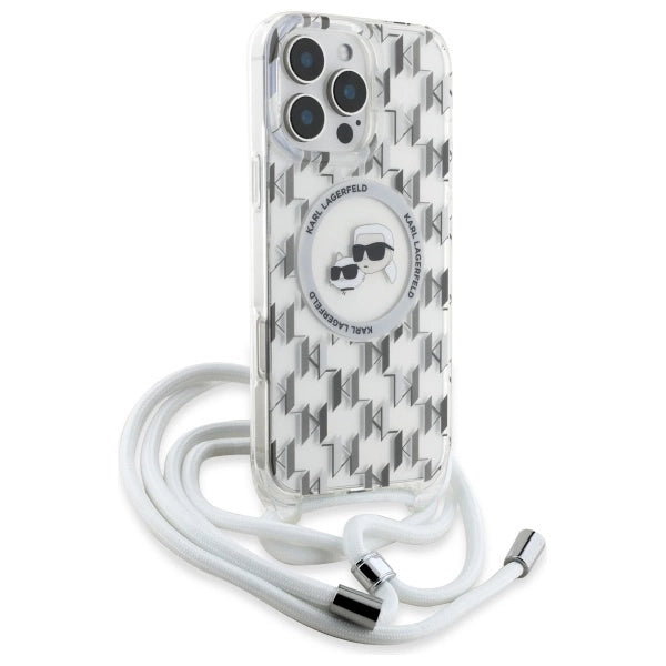 Karl Lagerfeld IML Crossbody Monogram Karl &amp; Choupette Head MagSafe Case for iPhone 16 Pro Max - Clear_2