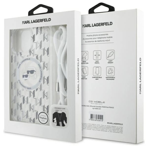 Karl Lagerfeld IML Crossbody Monogram Karl &amp; Choupette Head MagSafe Case for iPhone 16 Pro Max - Clear_6