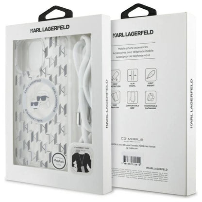 Karl Lagerfeld IML Crossbody Monogram Karl &amp; Choupette Head MagSafe Case for iPhone 16 Pro Max - Clear_6