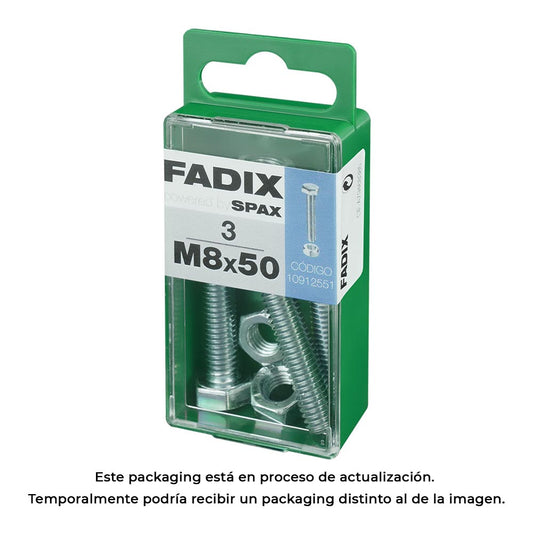 Caixa s 3 unid. parafuso metrico cab hex+porca zinco m 8x50mm fadix_0