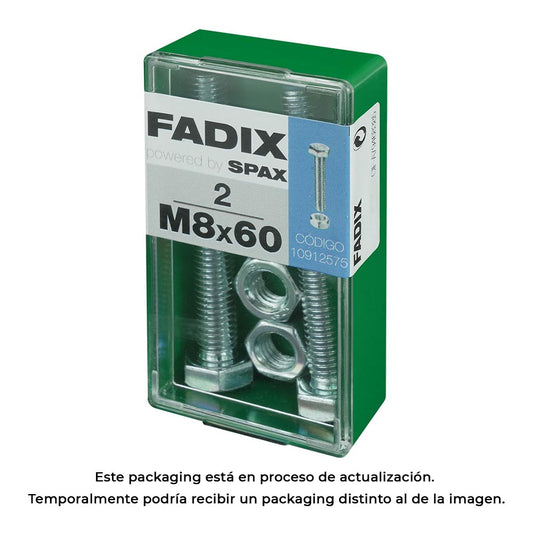 Caixa s 2 unid. parafuso metrico cab hex+porca zinco m 8x60mm fadix_0