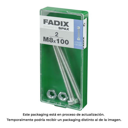 Caixa m 2 unid. parafuso metrico cab hex+porca zinco m 8x100mm fadix_0