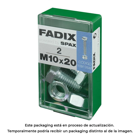 Caixa s 2 unid. parafuso metrico cab hex+porca zinco m 10x20mm fadix_0
