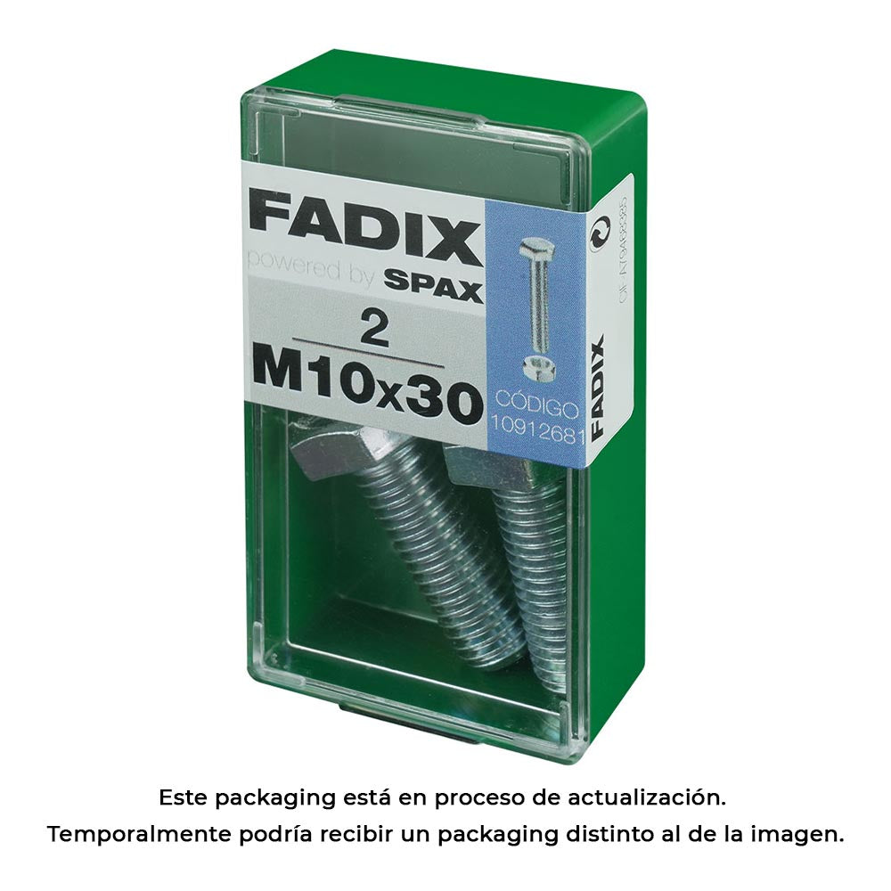Caixa s 2 unid. parafuso metrico cab hex+porca zinco m 10x30mm fadix_0