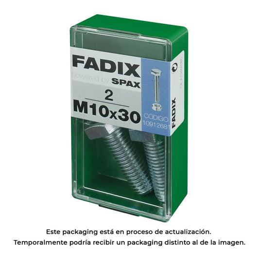 Caixa s 2 unid. parafuso metrico cab hex+porca zinco m 10x30mm fadix_0