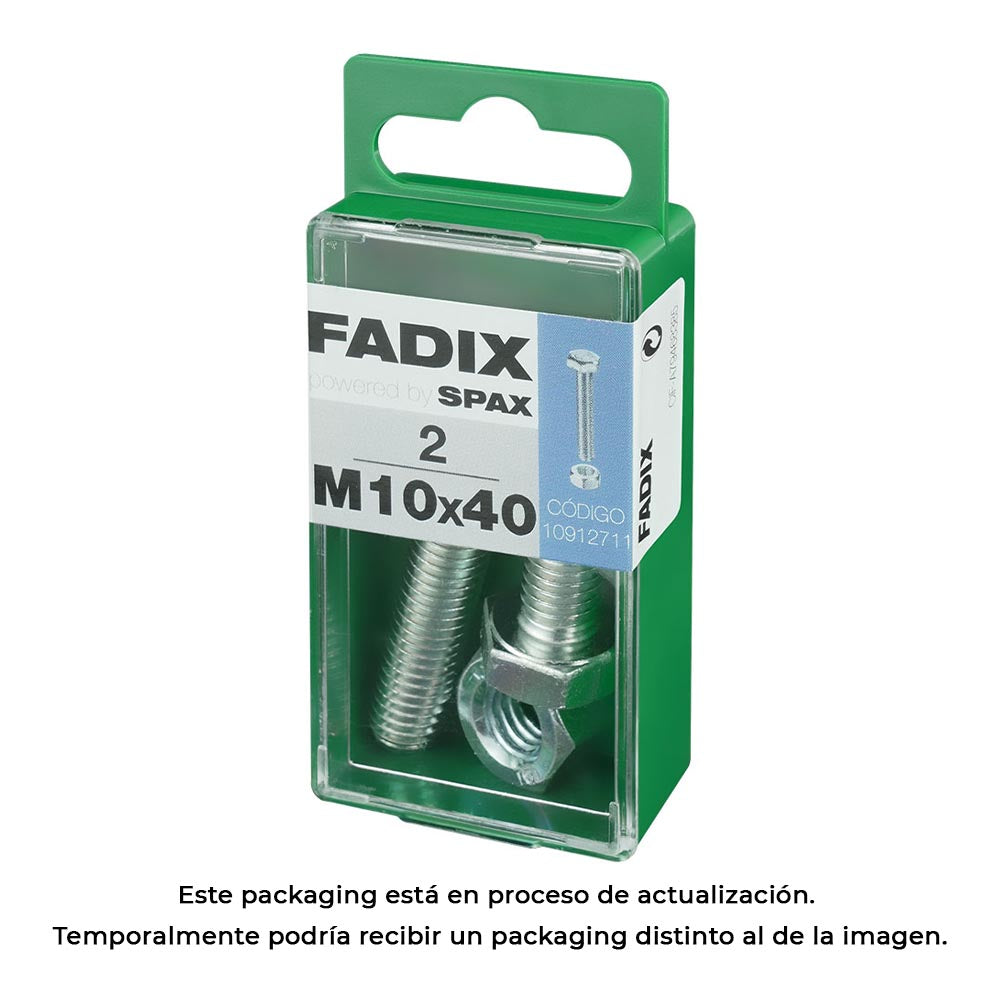 Caixa s 2 unid. parafuso metrico cab hex+porca zinco m 10x40mm fadix_0