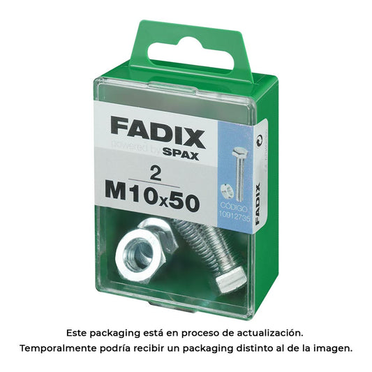 Caixa m 2 unid. parafuso metrico cab hex+porca zinco m 10x50mm fadix_0