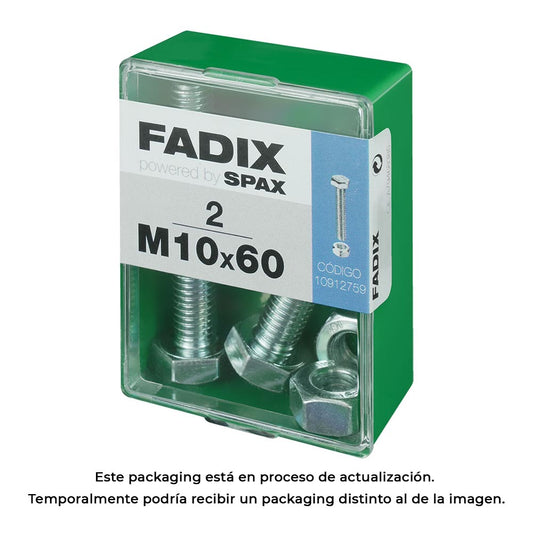 Caixa m 2 unid. parafuso metrico cab hex+porca zinco m 10x60mm fadix_0