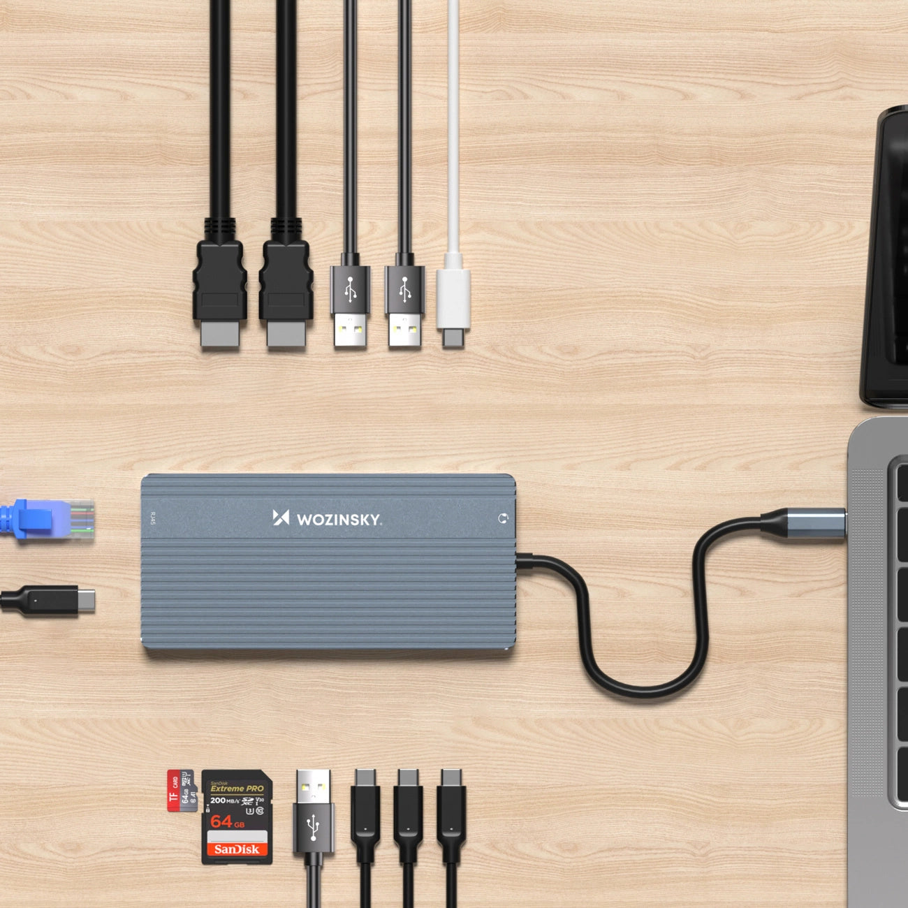 USB-C Hub 14 in 1 Wozinsky WDS03Y5S Multifunctional, Aluminum, for 3 Monitors, with 15 cm Cable - Gray_3