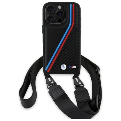 BMW M Edition Carbon Tricolor Lines &amp; Strap Case for iPhone 16 Pro Max - Black_1