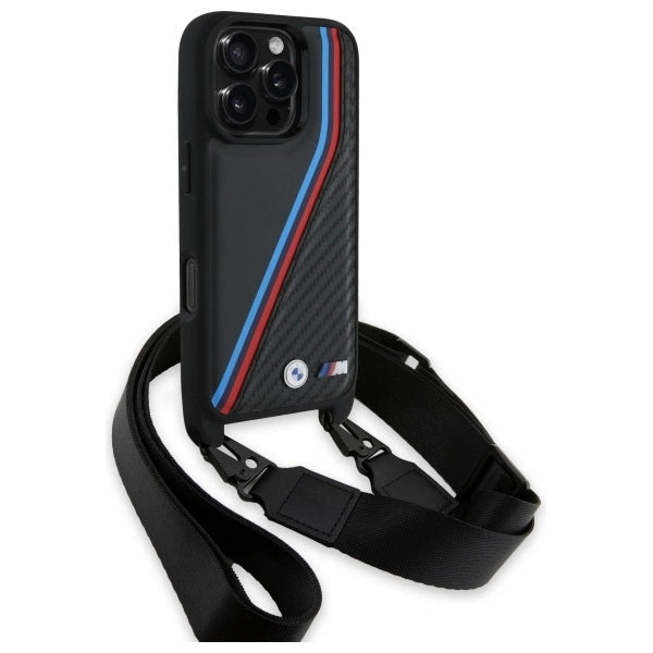 BMW M Edition Carbon Tricolor Lines &amp; Strap Case for iPhone 16 Pro Max - Black_2