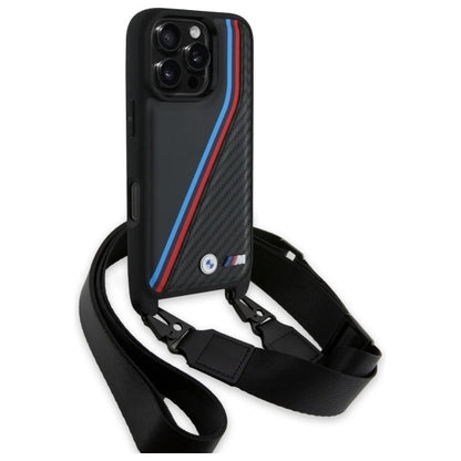 BMW M Edition Carbon Tricolor Lines &amp; Strap Case for iPhone 16 Pro Max - Black_2