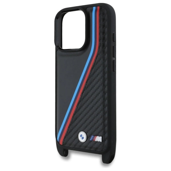 BMW M Edition Carbon Tricolor Lines &amp; Strap Case for iPhone 16 Pro Max - Black_4