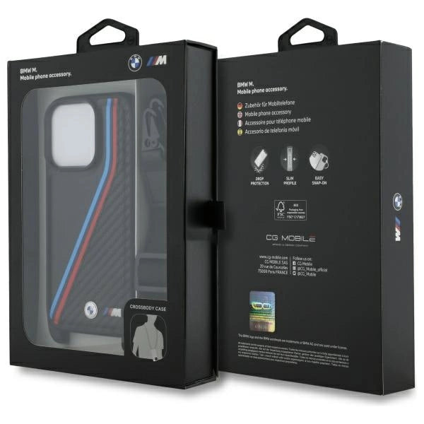 BMW M Edition Carbon Tricolor Lines &amp; Strap Case for iPhone 16 Pro Max - Black_6