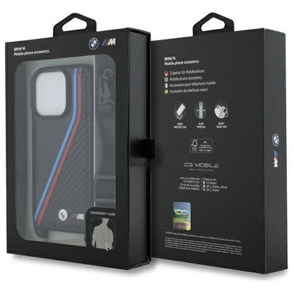 BMW M Edition Carbon Tricolor Lines &amp; Strap Case for iPhone 16 Pro Max - Black_6