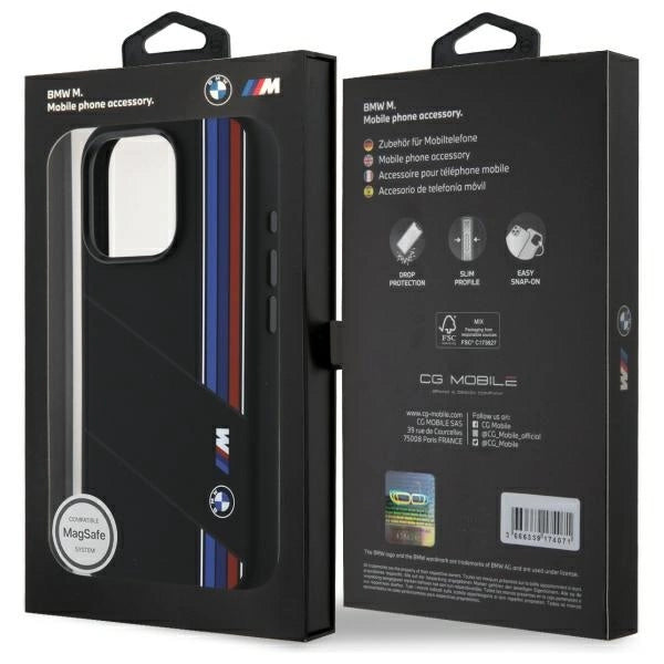 BMW Silicone Cut Tricolor Lines MagSafe Case for iPhone 16 Pro - Black_7