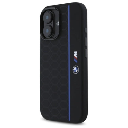 BMW Silicone Hexagon Blue Line MagSafe iPhone 16 Case - Black_1