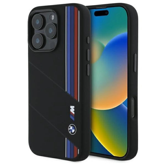 BMW Silicone Cut Tricolor Lines MagSafe Case for iPhone 16 Pro Max - Black_0