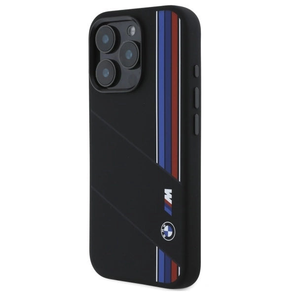 BMW Silicone Cut Tricolor Lines MagSafe Case for iPhone 16 Pro Max - Black_1