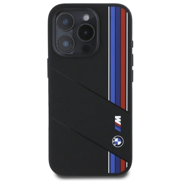 BMW Silicone Cut Tricolor Lines MagSafe Case for iPhone 16 Pro Max - Black_2