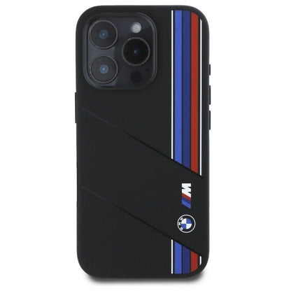 BMW Silicone Cut Tricolor Lines MagSafe Case for iPhone 16 Pro Max - Black_2