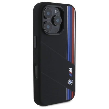 BMW Silicone Cut Tricolor Lines MagSafe Case for iPhone 16 Pro Max - Black_3