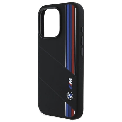 BMW Silicone Cut Tricolor Lines MagSafe Case for iPhone 16 Pro Max - Black_5