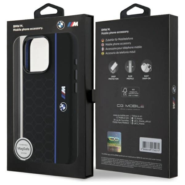 BMW Silicone Hexagon Blue Line MagSafe Case for iPhone 16 Pro Max - Black_7
