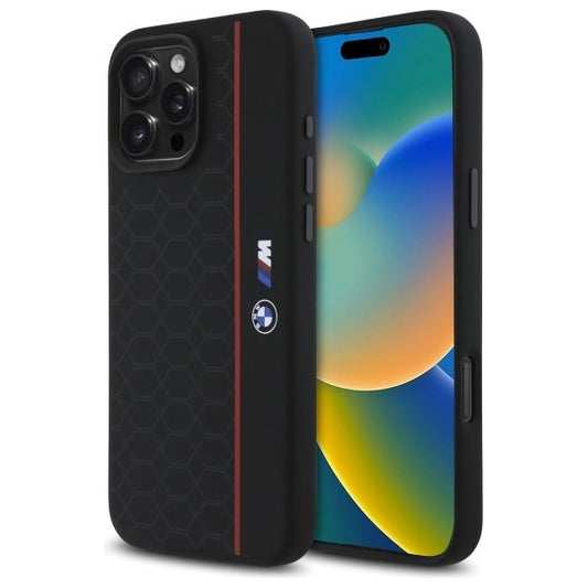 BMW Silicone Hexagon Red Line MagSafe Case for iPhone 16 Pro Max - Black_0