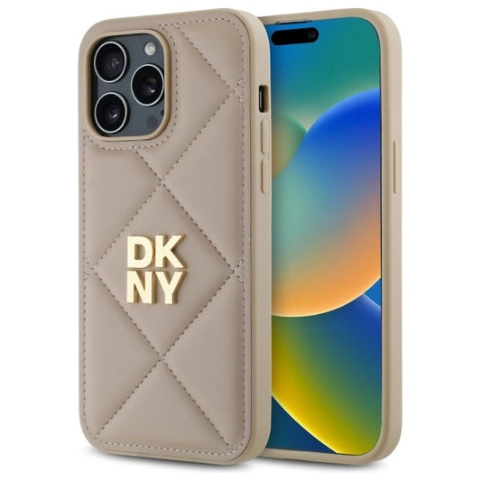 DKNY Quilted Stack Logo iPhone 14 Pro Case - Beige_0