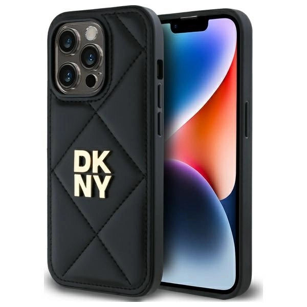 DKNY Quilted Stack Logo iPhone 14 Pro Max Case - Black_0
