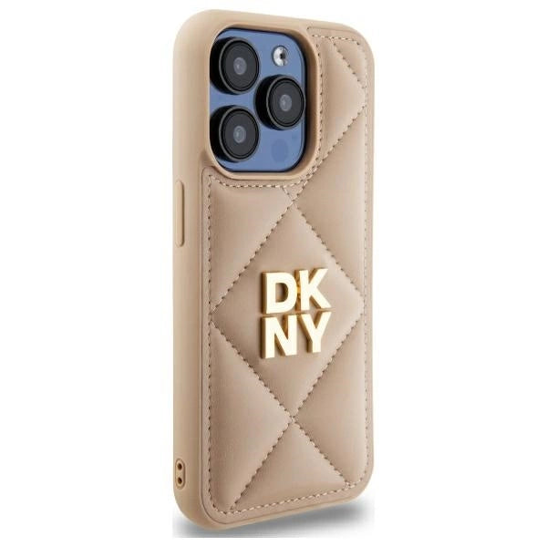 DKNY Quilted Stack Logo iPhone 15 Pro Case - Beige_3