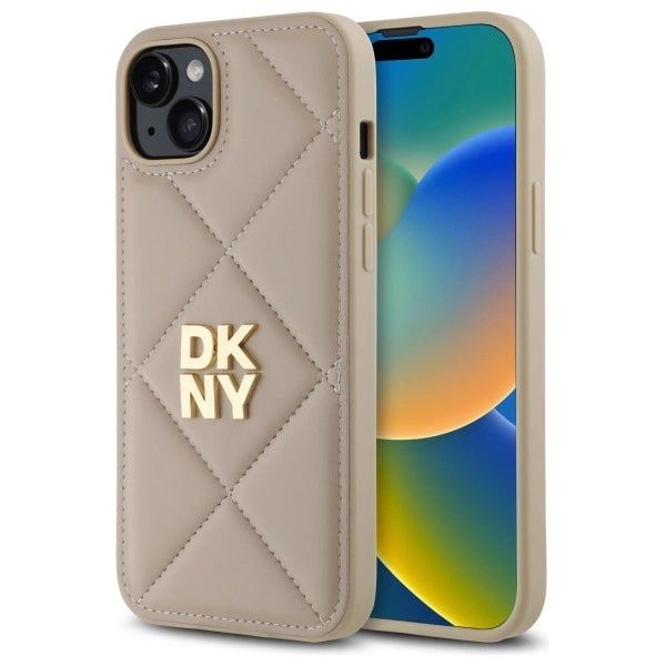 DKNY Quilted Stack Logo iPhone 15 Plus Case - Beige_0