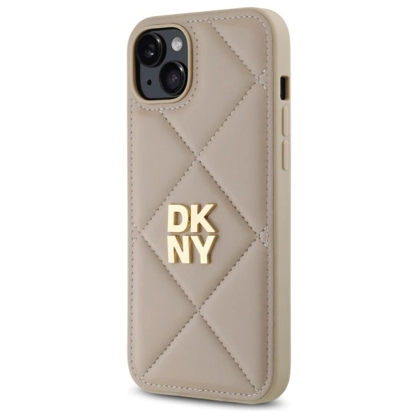 DKNY Quilted Stack Logo iPhone 15 Plus Case - Beige_1