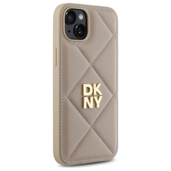 DKNY Quilted Stack Logo iPhone 15 Plus Case - Beige_3