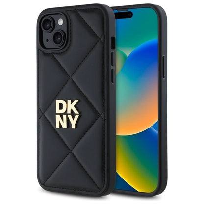 DKNY Quilted Stack Logo iPhone 15 Plus Case - Black_0