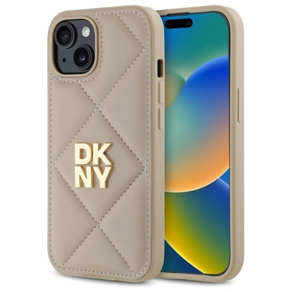 DKNY Quilted Stack Logo iPhone 15 Case - Beige_0