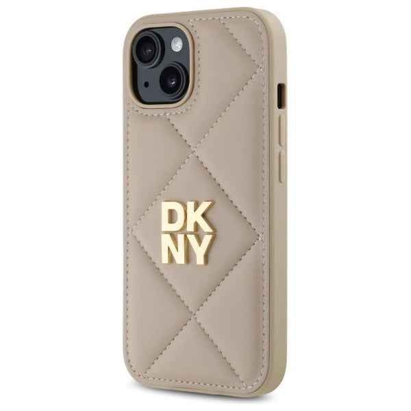 DKNY Quilted Stack Logo iPhone 15 Case - Beige_1