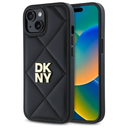 DKNY Quilted Stack Logo iPhone 15 Case - Black_0
