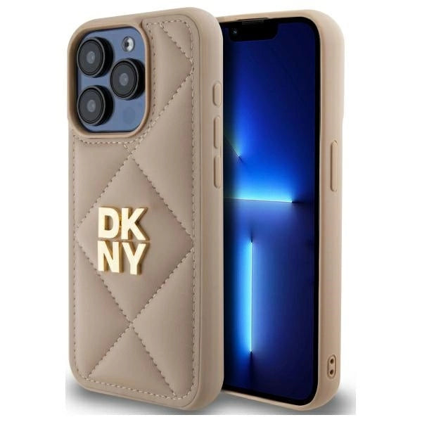 DKNY Quilted Stack Logo iPhone 15 Pro Max Case - Beige_0