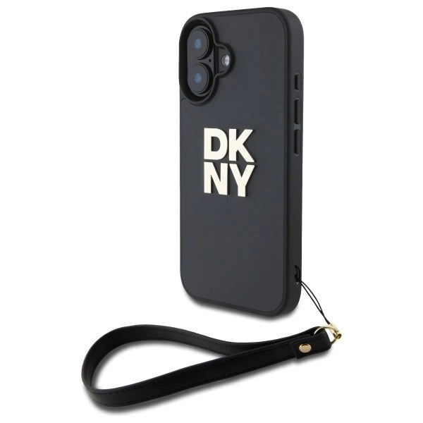 DKNY Wrist Strap Stock Logo iPhone 16 Case - Black_0