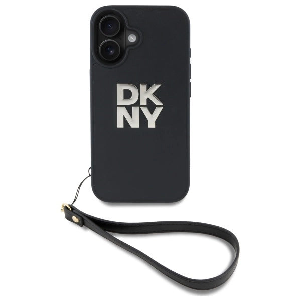 DKNY Wrist Strap Stock Logo iPhone 16 Case - Black_1