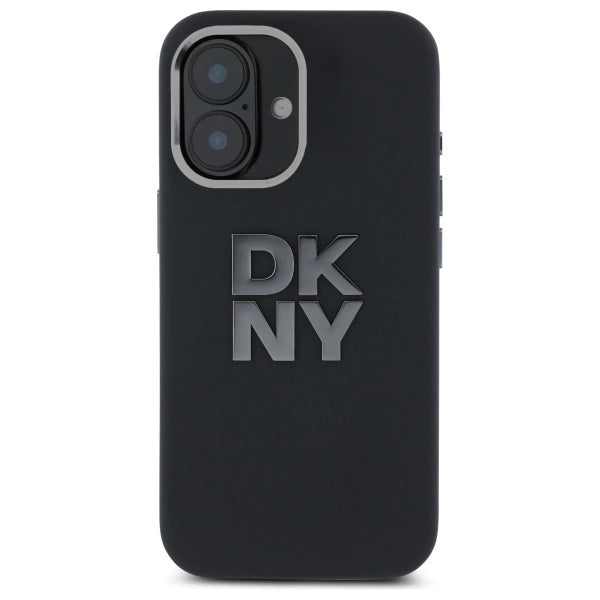 DKNY Liquid Silicone Metal Logo iPhone 16 Case - Black_0