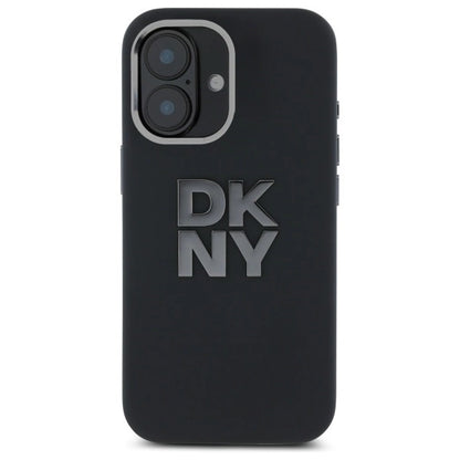 DKNY Liquid Silicone Metal Logo iPhone 16 Case - Black_0