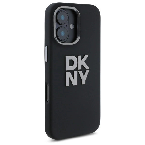 DKNY Liquid Silicone Metal Logo iPhone 16 Case - Black_1