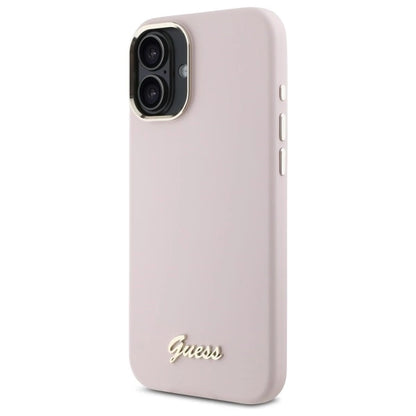Guess Silicone Script Metal Logo &amp; Frame iPhone 16 Case - Pink_1