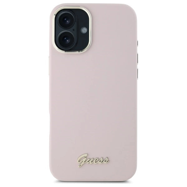 Guess Silicone Script Metal Logo &amp; Frame iPhone 16 Case - Pink_2