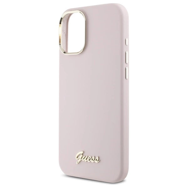 Guess Silicone Script Metal Logo &amp; Frame iPhone 16 Case - Pink_5
